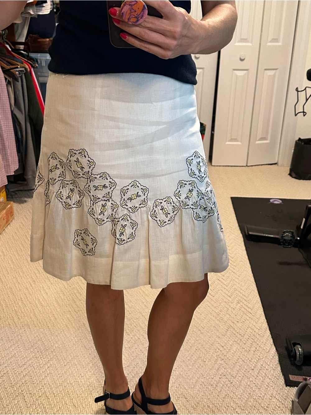White Floral Embroidered Pleated Skirt